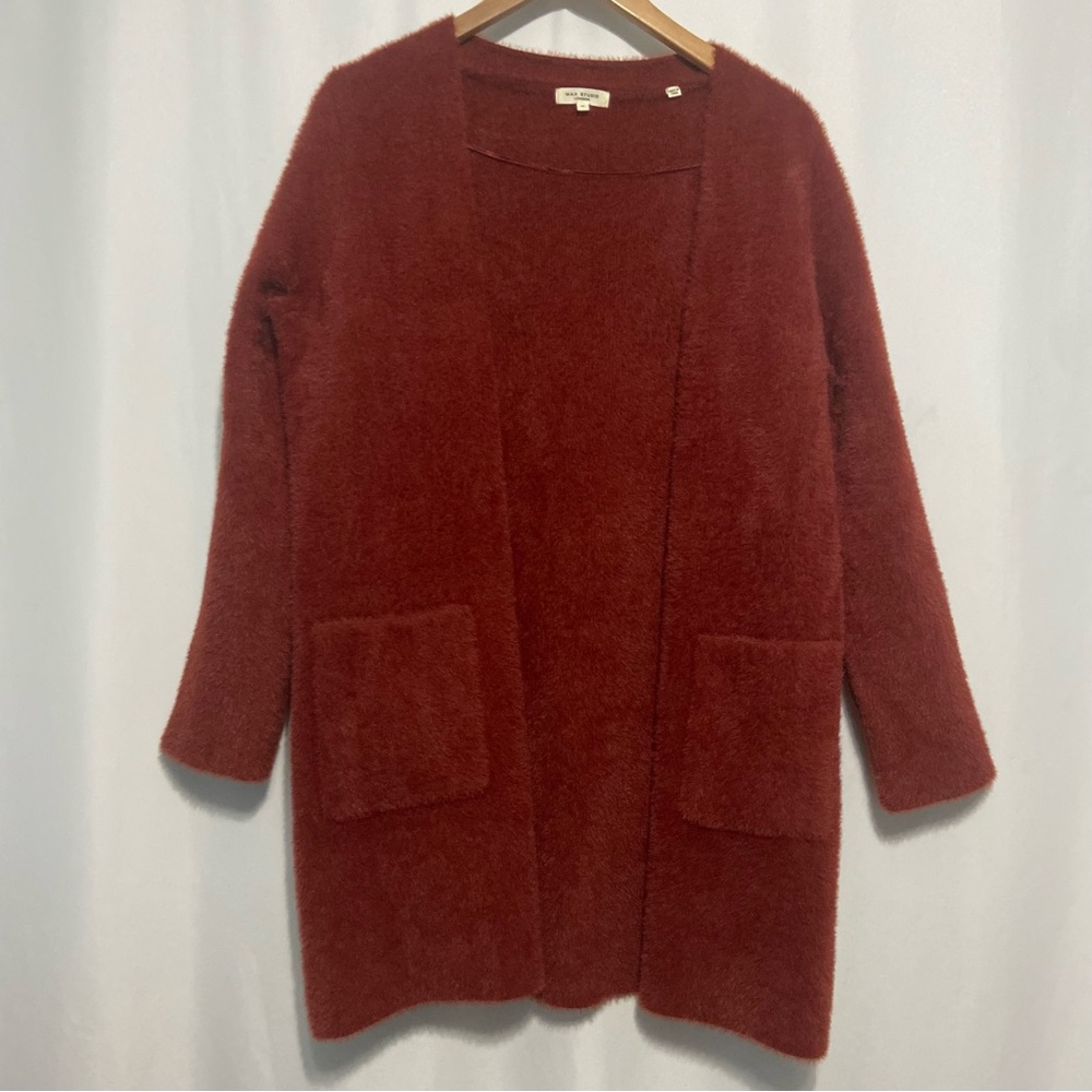 MAX STUDIO LONDON Long Sleeve Open Teddy Soft  Cardigan Patch Pockets Size M
